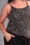 Women's Plus Size Black, Rope Strap Patterned Blouse, Waist Elastic Pocket Shorts 2Li Pajamas Set 65N39070 - 4