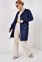 Women's Double Breasted Collar Short Trench Coat Navy Blue 1193 - 2