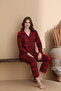 Plaid Pattern Suede Knitted Long Sleeve Mother-Daughter Buttoned Pajama Set - 2