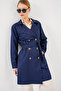 Women's Double Breasted Collar Short Trench Coat Navy Blue 1193 - 3