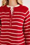 Women's Regular Fit Classic Cut Button Collar Striped Red Sweater - 3