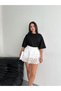 Women's High Waist Elastic Waist Lace Embroidered Flared Bell Model Shorts Pleated Pleated Mini Shorts Skirt - 4