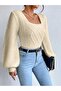 Chest Collar Balloon Sleeve Braided Knitwear Sweater - 5