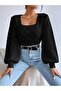 Chest Collar Balloon Sleeve Braided Knitwear Sweater