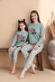Green Stripe Pattern Cotton Knitted Long Sleeve Mother-Daughter Pajama Set