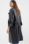 Women's Belted Long Faux Leather Trench Coat Black 1038 - 5