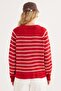 Women's Regular Fit Classic Cut Button Collar Striped Red Sweater - 7