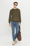 Men's Khaki Standard Fit Regular Cut Crew Neck Jacquard Knitwear Sweater - 2