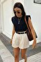 White High-Waisted Wed Leg Pleated Women's Mini Shorts Mg2537 - 7