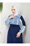 Women's Cotton Denim and Two-Thread Cotton Modest Dress – Long Sleeve Comfortable Everyday Coat Model n-05455 _ Navy - 2