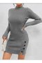 Half Fisherman Slit Detail Ornamental Button Women's Knitwear Dress - 3