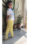 Eid Girls' T-Shirt and Pants Set White T-Shirt Gingham Piece Pants Set Red, Black, Yellow - 5