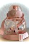 Pink Teddy Bear Figured Children's Water Bottle – 1000 ml Bpa-Free Plastic Bottle with Straw - 3