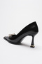 Luana Black Patent Leather Gold Buckle Detail 10 cm Women's Stiletto Heels - 4
