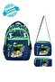 Licensed Kids Crocodile Patterned Boys' Primary School and Kindergarten School Bag Set of 3 Green - Navy Blue - 4