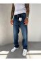Navy Laser-Cut Baggy Jeans