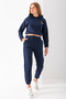 Women's Hooded California Embroidered Stopper Detailed Tracksuit Set Navy Blue - 2606 - 3