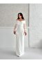 White Chiffon Sleeve Detail Off Shoulder Mermaid Evening Dress - 3