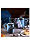 Matching Couples Ceramic Cat Coffee Mugs with 2pcs Golden Teaspoon Blue 350ml - 3