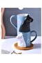 Matching Couples Ceramic Cat Coffee Mugs with 2pcs Golden Teaspoon Blue 350ml - 4