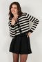 Striped Oversize Fit Crew Neck Button Crop Knitwear Cardigan Cardigan 4615567 - 7