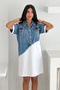 White Denim Collar and Pocket Detail Women's Loose Dress - 5