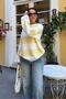 Yellow Crew Neck Striped Knitwear Women's Sweater Mg2472 - 4
