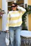 Yellow Crew Neck Striped Knitwear Women's Sweater Mg2472 - 3