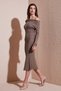 Premium Ribbed Carmen Collar Slim Fit Midi Length Knitwear Dress Dress 680El00033 - 3