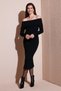 Premium Ribbed Carmen Collar Slim Fit Midi Length Knitwear Dress Dress 680El00033
