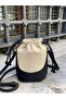 Black Women's Linen Mini Drawstring Hand and Shoulder Bag - 2