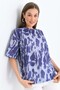 Women's Purple Printed and Woven Label Wide Cut Crew Neck T-Shirt - 3