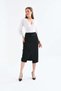 Women's Black High Waist Midi Knitted Skirt with Belt and Slit Detail - 6