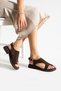 Domin Women's Flip Flops Genuine Leather Sandals Brown Suede - 3