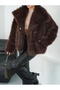 Amaya Bitter Brown Shawl Collar Women's Coat Comfortable Fit Inner Lined Premium Quality Zr Fur Coat
