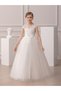 Girl Floral Lace Bow Detail Mesh Maxi Party Dress