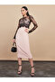 Long Sleeves Lace Overlay Bodycon Midi Dress