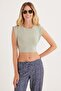 Women's Slim Fit Slim Fit Zero Sleeve Crew Neck Green Blouse - 2
