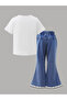 Girl Graphic Print T-Shirt and Flared Jeans Set - 2