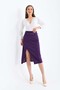 Women's Purple High Waist Midi Knitted Skirt with Belt and Slit Detail - 2