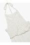 Viscose Crinkle Fabric Crochet Detailed Halter Neck Long Dress - 6