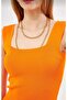 Neon orange pool-neck plus size compatible (38-48) knitwear Ribbed Knit blouse - 2