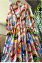 Colorful Half Placket Full Length Dress