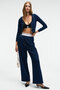 Cosima Women's Metal Zipper Hooded Crop Navy Blue Sweatshirt - 6