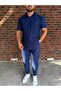 Men's Striped Polo Neck T-Shirt and Pants Combination
