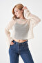 Women's Knitted Patterned Long Sleeve Cream Knitwear Crop Blouse 3200 - 6