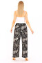 Women's Black Gray Shawl Patterned Tie Detail Comfortable Cut Palazzo Viscose Trousers with Elastic Waist - 2