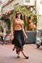 Orange Color V-Neck Gathered Detailed Elastic Waist Blouse - 2