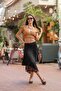 Orange Color V-Neck Gathered Detailed Elastic Waist Blouse