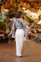 Green Color Spanish Sleeve Floral Pattern Blouse - 5